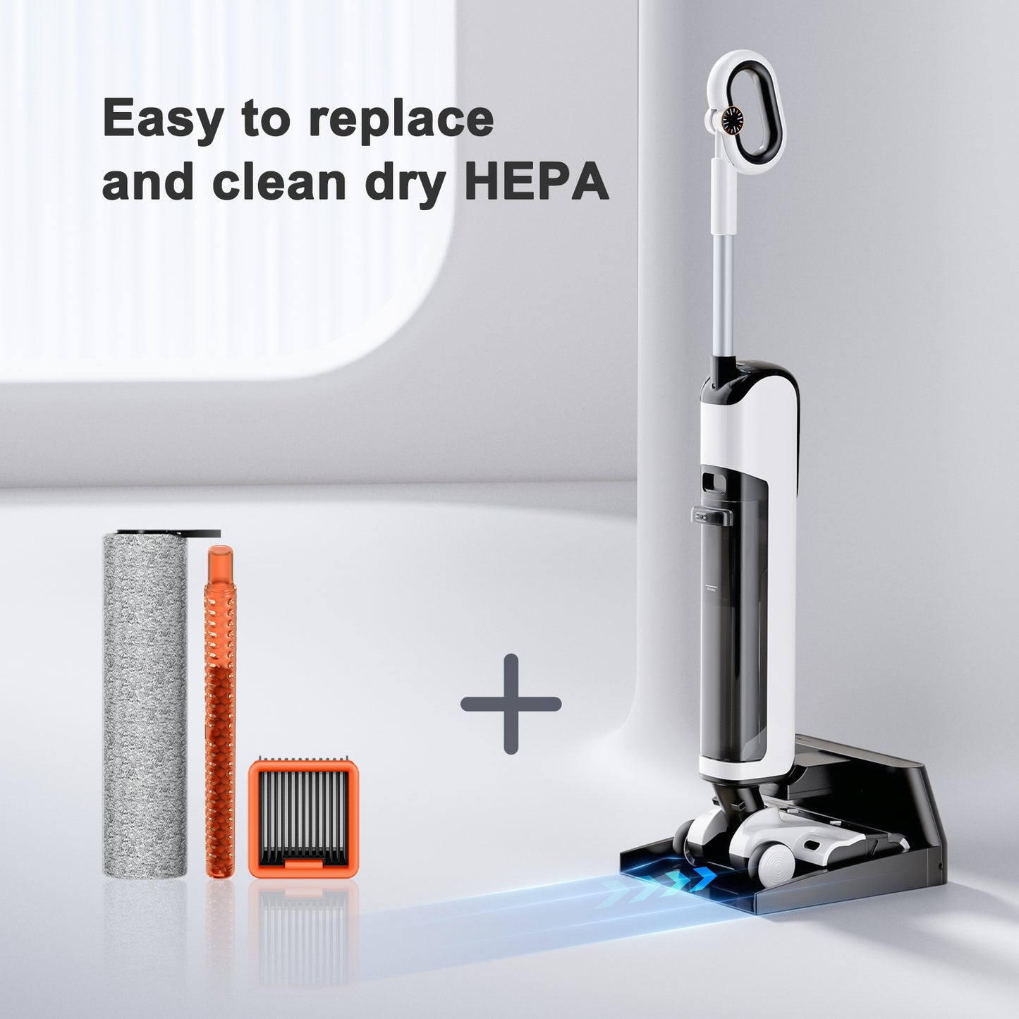 Roller Brush and Filter Replacement Compatible with uwant D100 Cordless Vacuum Cleaner, Replacement Parts Including 2 Brush Rollers, 2 Filters,2 Deodorizing Stick