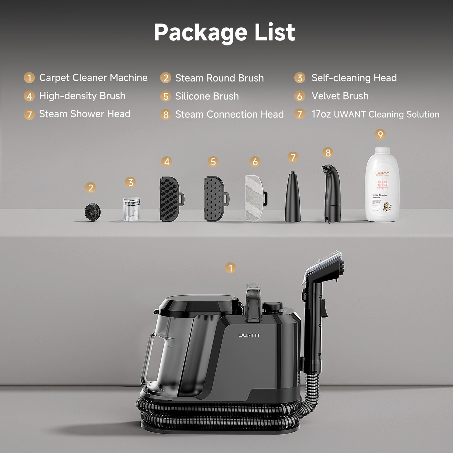 UWANT Y100 steam 18KPa Portable Carpet Cleaner with Steam & Heating for Pet Hair and Stains