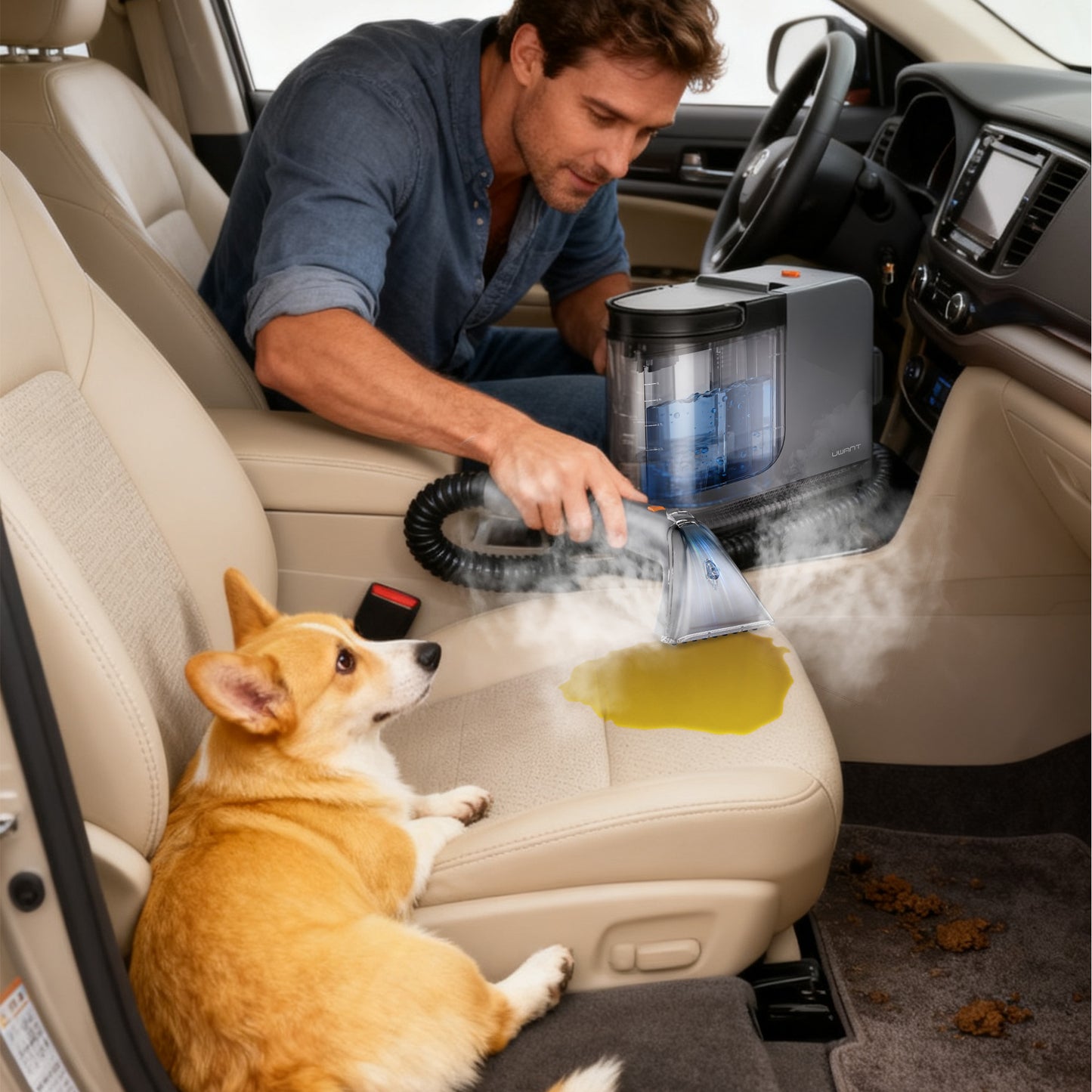 B400 Portable Carpet Steam Cleaner, 18Kpa Suction Spot & Upholstery Cleaner with Self-Cleaning System and Specialty Tools