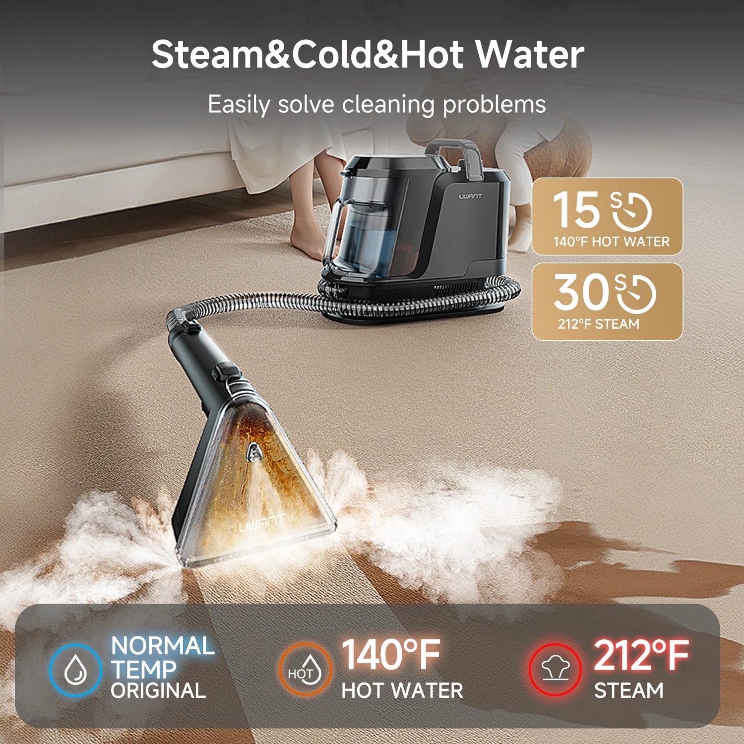 UWANT Portable Carpet & Spot Steam Cleaner Machine Y100 Steam Self